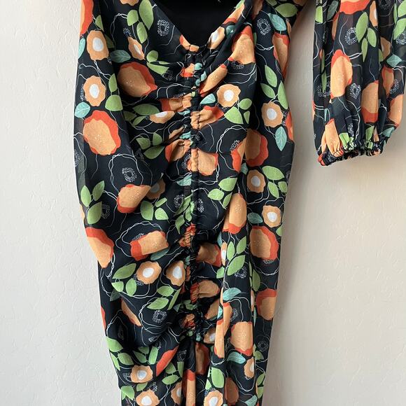 NEW Sau Lee Dress Black Floral One Shoulder Cut Out Cocktail Maxi Dress Sz 2 - Picture 4 of 10